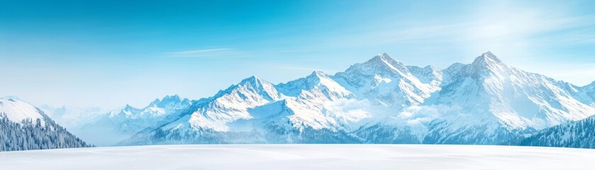 Obraz premium Snow-capped mountains under a clear blue sky, winter weather, cold and majestic