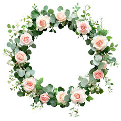 Beautiful wreath. Elegant floral collection with isolated pink leaves and flowers, Design for invitation, wedding or greeting cards