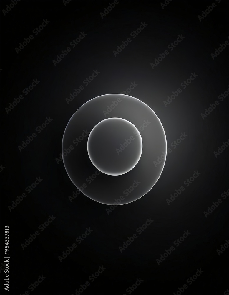 Poster minimalist design with a black background and a white circle in the center, creating a sense of dept