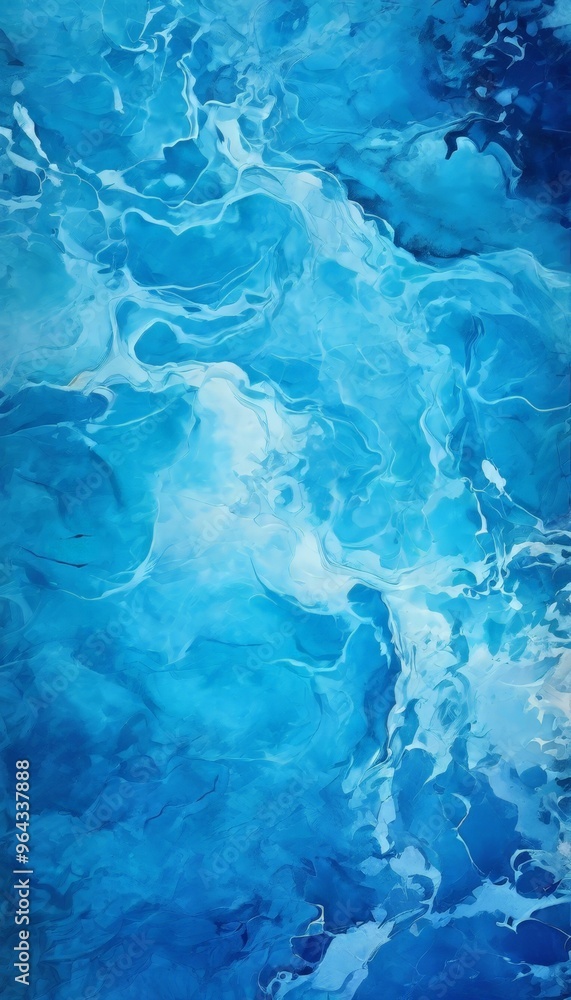 Poster an abstract representation of water, featuring swirling patterns of blue and white hues, creating a 