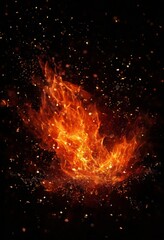 a large, intense fire with flames and sparks, set against a dark background with scattered light.