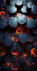 Obraz premium hexagonal pattern composed of black and orange hexagons, with some illuminated by a warm orange glow.