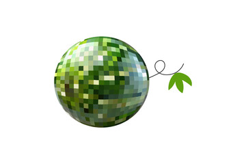 Disco mirror ball fruit, berry, watermelon. On white isolated background , circle.Mosaic style