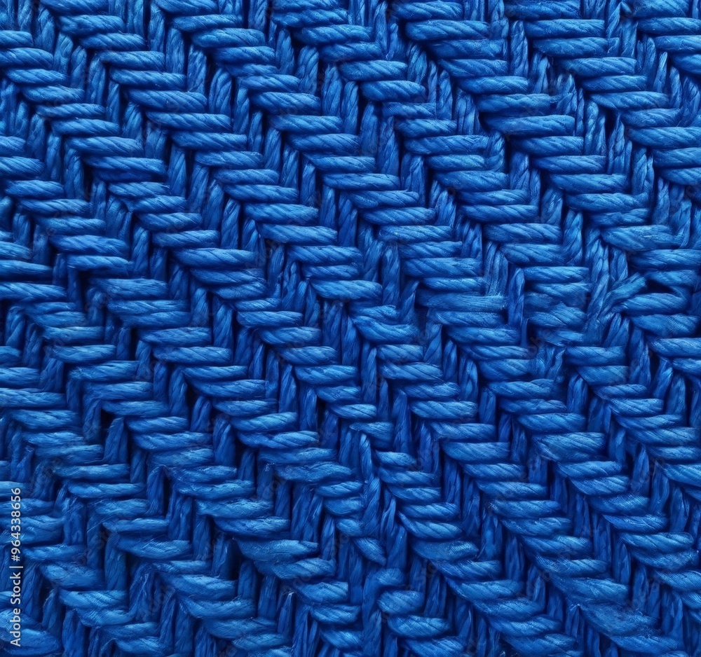 Poster a close-up image of a woven fabric with a herringbone pattern, featuring a deep blue color.