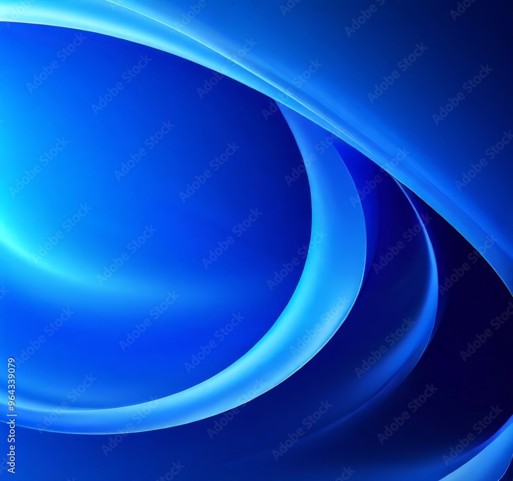 Poster striking abstract composition of blue and white hues, with a central curved line and a gradient effe