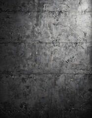 Obraz premium a close-up view of a textured, dark gray concrete wall. The wall has a rough, uneven surface with visible cracks and stains, giving it a weathered and aged appearance. The image