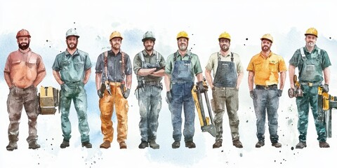 A diverse group of workers standing together, showcasing teamwork and dedication in their construction roles.