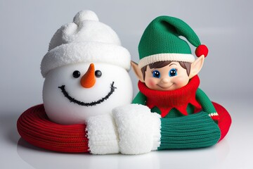 Frosty Snowman Hat and Playful Elf Beanie Isolated on White Background
