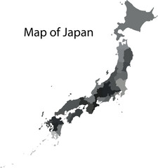grey scale vector map of Japan