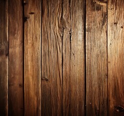 Obraz premium a close-up view of a weathered wooden surface, with visible cracks and knots in the wood grain.