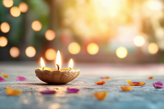 diwali festival of lights traditional oil lamp on table