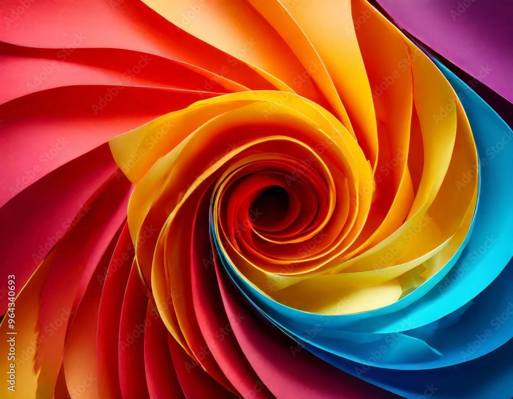 Aufkleber spiral pattern of vibrant paper, with each section transitioning from red to orange, yellow, and fin