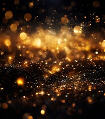 Naklejka premium display of golden glittering lights against a dark background, creating a mesmerizing and magical atmosphere.