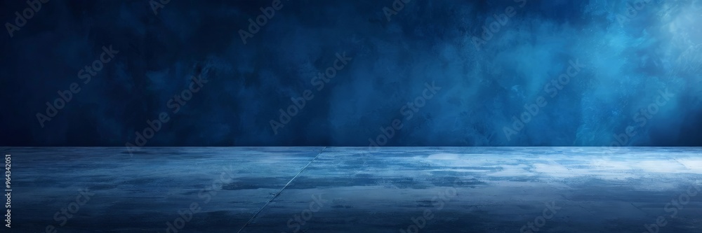 Poster a dark, moody image of a concrete floor with a single line running across it, set against a dark blu