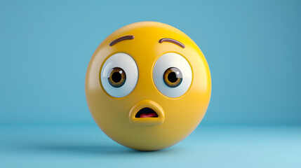 Confused eyes and mouth emoji expression on blue background