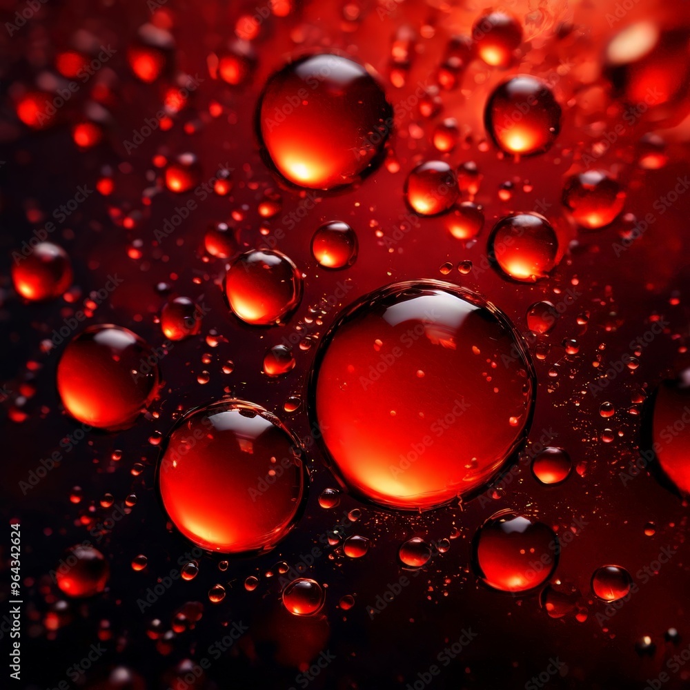 Aufkleber a close-up view of numerous water droplets on a dark red background, creating a visually striking an