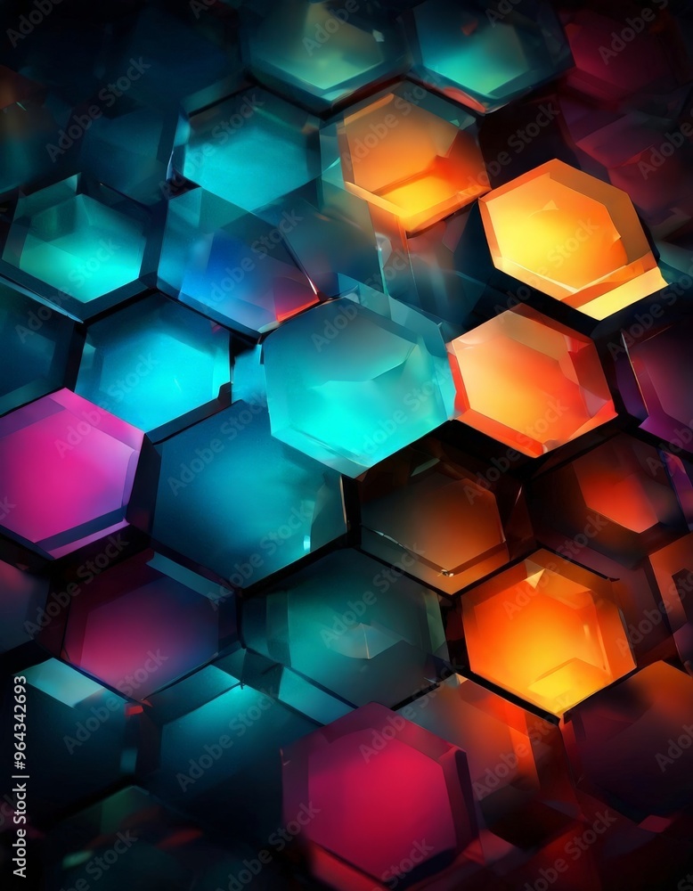 Aufkleber vibrant and abstract pattern of hexagonal shapes in various colors, including blue, orange, pink, an