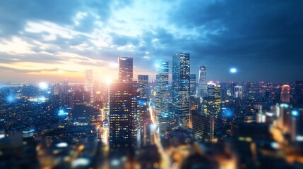 Obraz premium Smart AI society digital cityscape