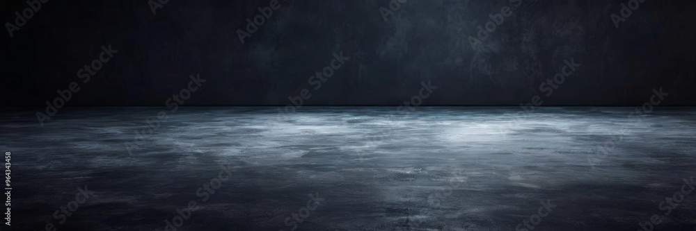 Poster a dark, empty room with a concrete floor and a single light source in the center, creating a dramati