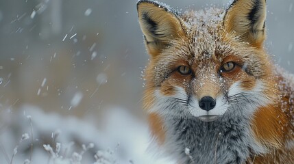 Obraz premium A fox is standing in the snow with its head up