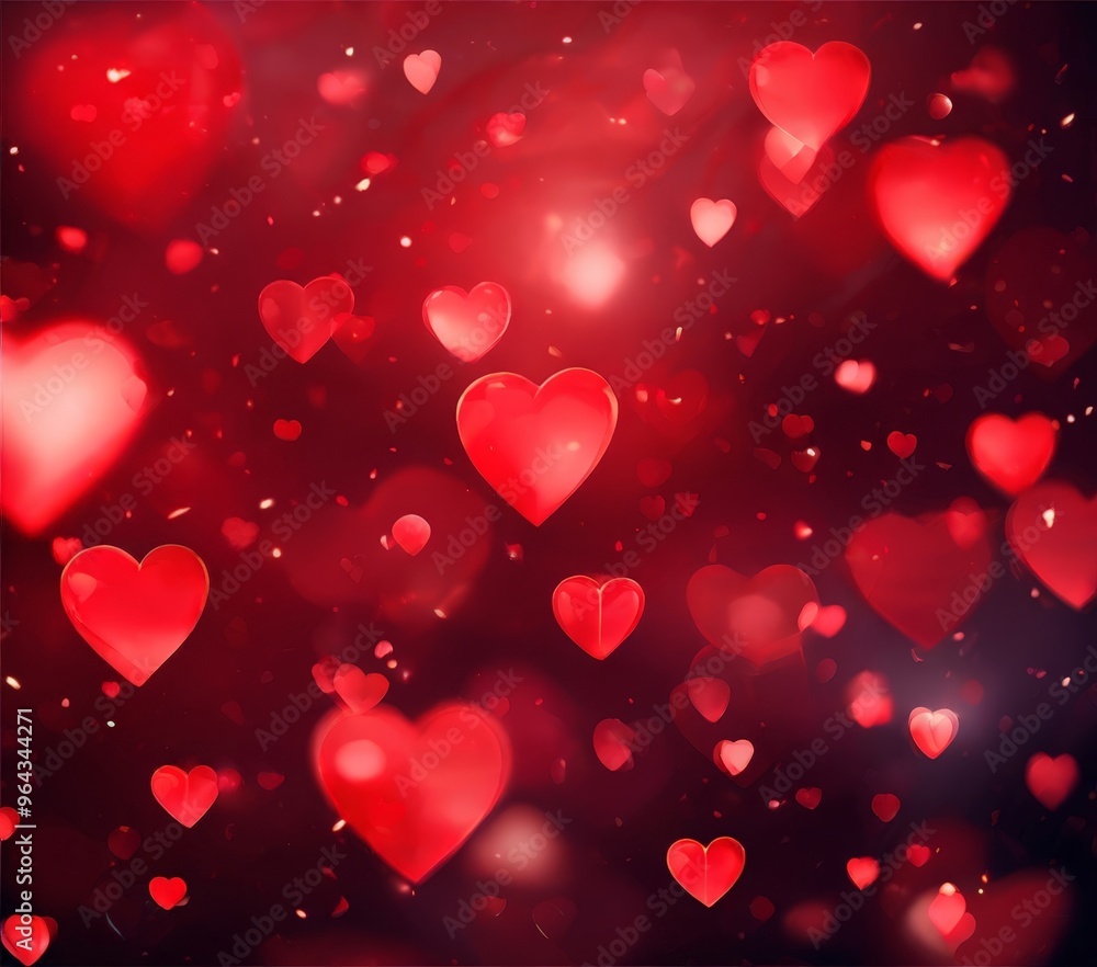 Poster dark red background with numerous red hearts scattered throughout, creating a festive and romantic a