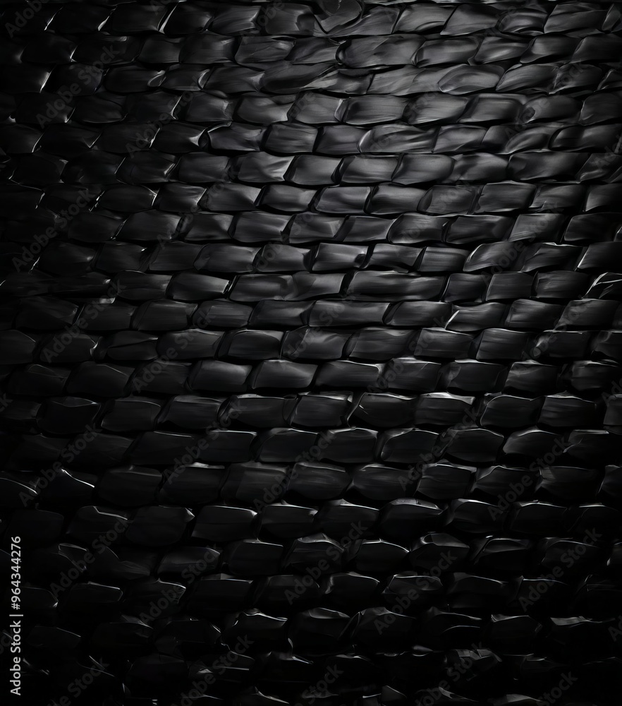 Poster a close-up view of a textured surface composed of small, square-shaped black tiles arranged in a dia