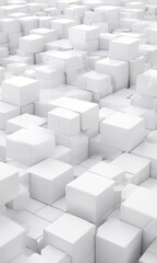 A a white cube grid, with each cube varying in size and position, creating a complex and abstract pattern.