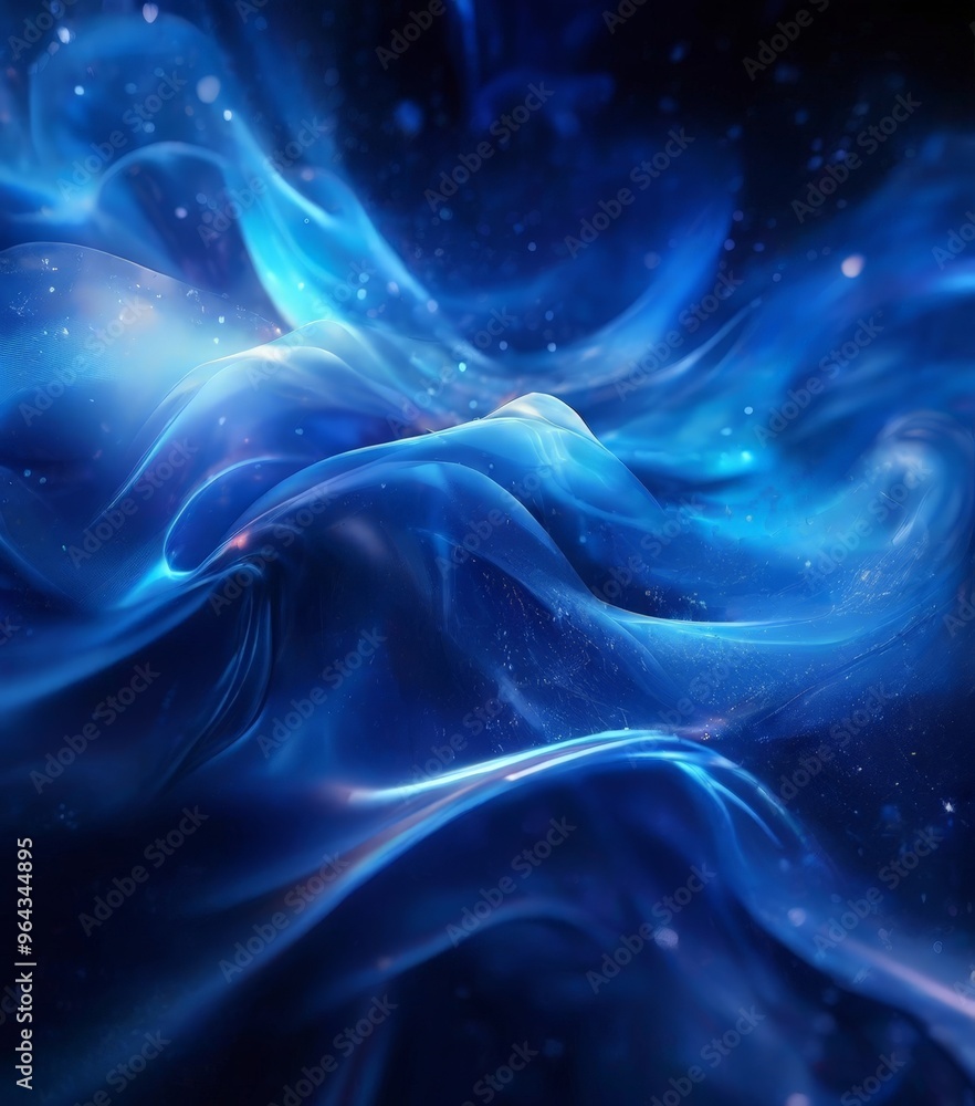 Poster a digital artwork depicting a swirling, ethereal blue wave with a subtle gradient effect, creating a
