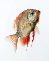 the Giant Gourami fish, portrait view, white copy space on right, Isolated on white Background