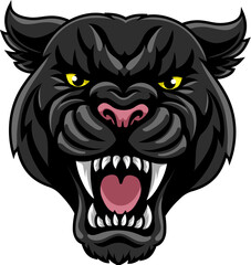 A black panther leopard or jaguar cat sports team mascot