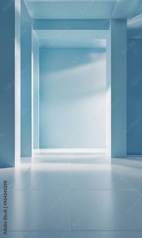 Poster a minimalist interior design with a clean, white color scheme, featuring a large open space with a h