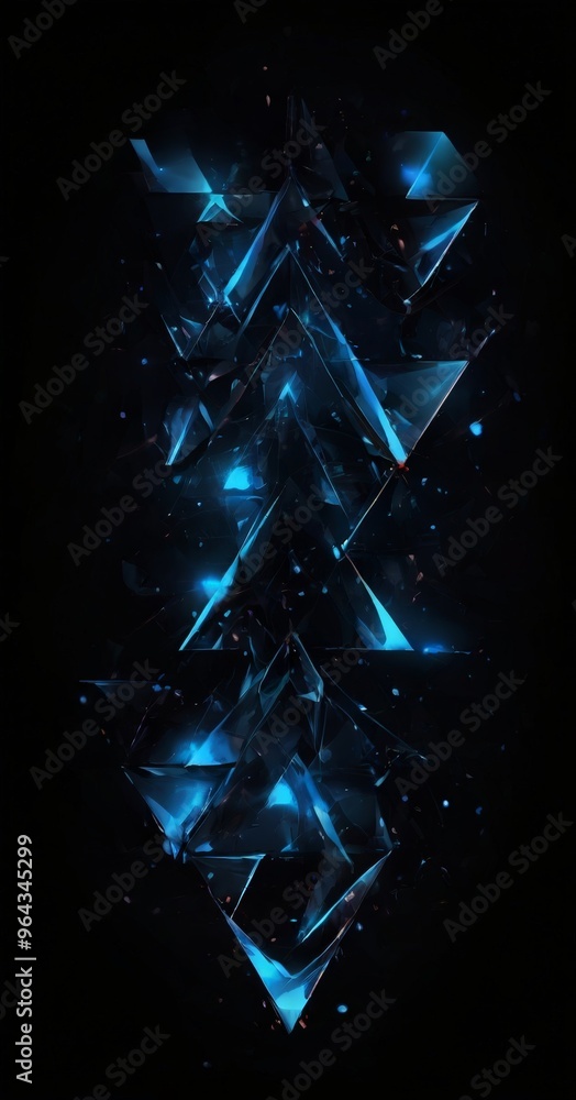 Aufkleber digital art piece composed of numerous triangular shapes in shades of blue and black, creating a str