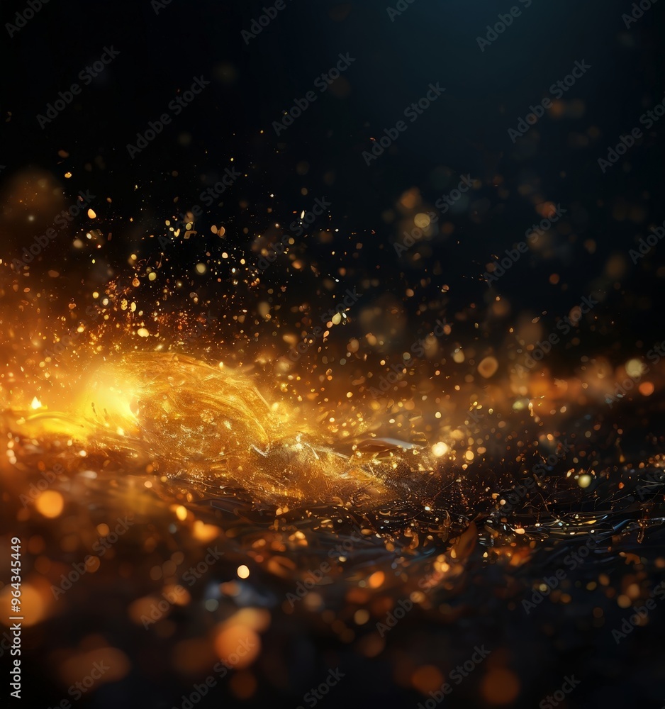 Aufkleber a dynamic scene of a fire or explosion, with a dark background and a vibrant display of golden and o