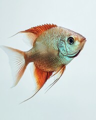 Fototapeta premium the Siamese Gourami fish, portrait view, white copy space on right, Isolated on white Background