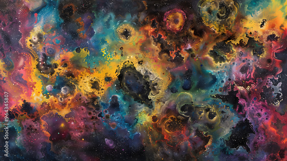 Poster cosmic nebula where gas clouds condense into microchips and star clusters form cpu architectures