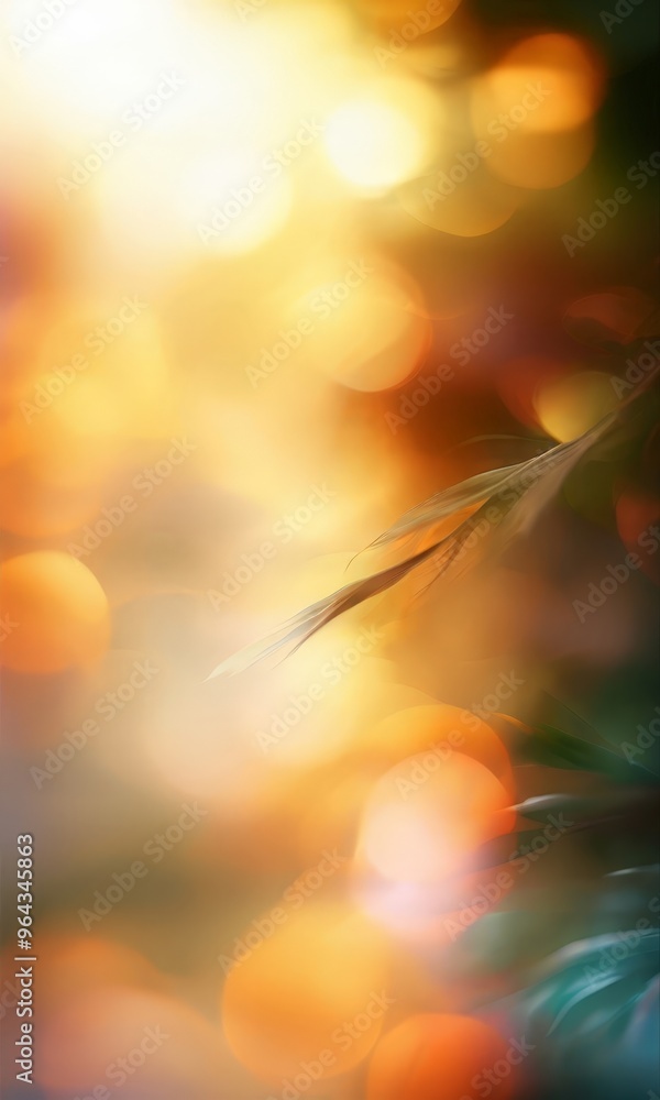 Poster close-up view of a leaf with a blurred, bokeh-like background, creating a warm and serene atmosphere