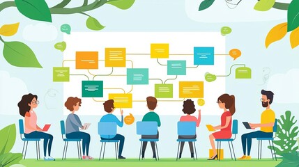 Business Team building  goals  activities Team building workshop, creative puzzle-solving, flat design illustration