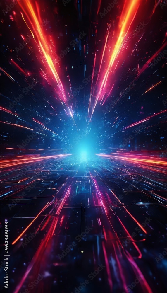 Aufkleber futuristic, sci-fi-inspired scene with a vibrant blue and red glow at the center, radiating outwards