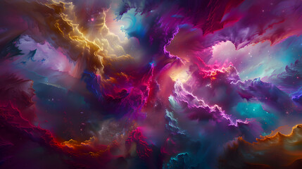 Fototapeta premium Cosmic nebula where gas clouds condense into microchips and star clusters form CPU architectures 