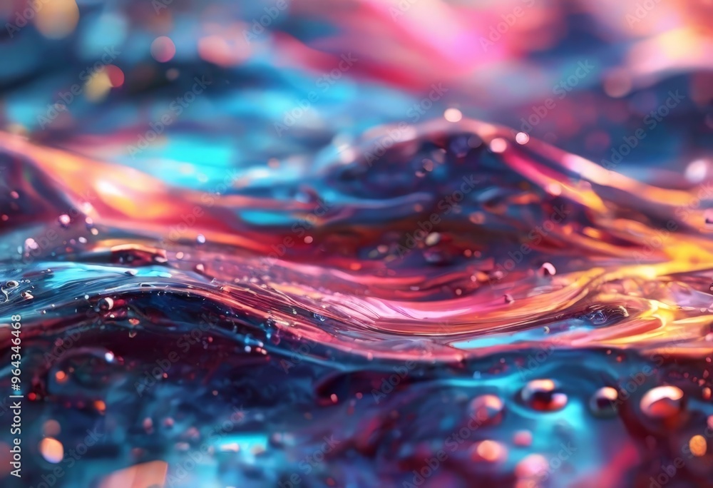 Poster close-up view of a water surface, with a vibrant mix of colors and textures. the water appears to be