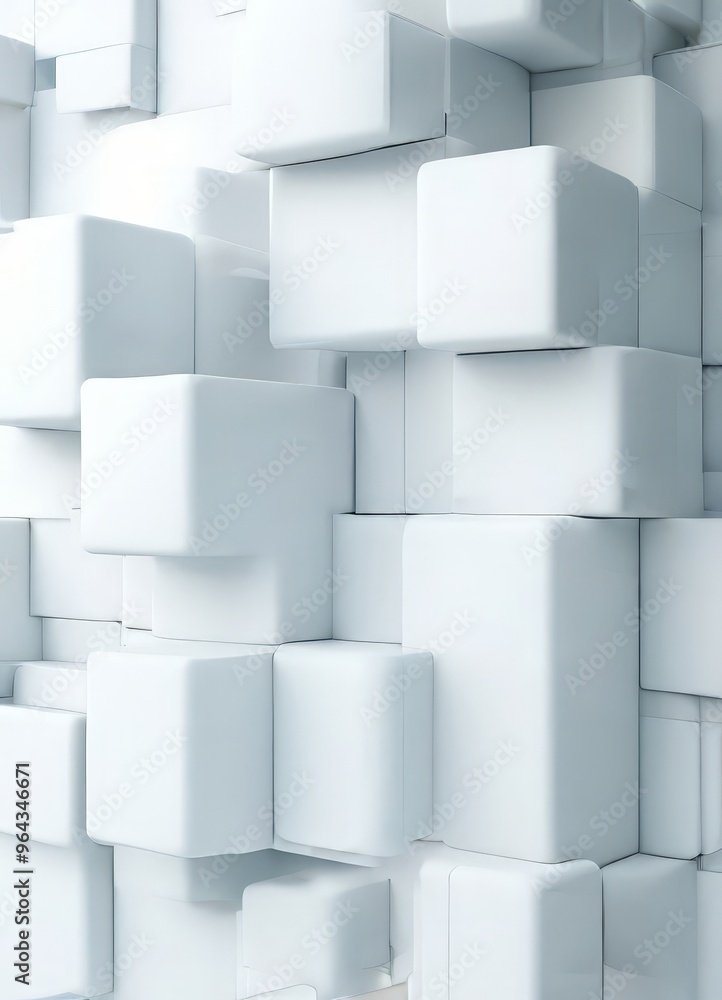 Poster a a white cube wall, composed of numerous cubes arranged in a grid-like pattern, creating a visually