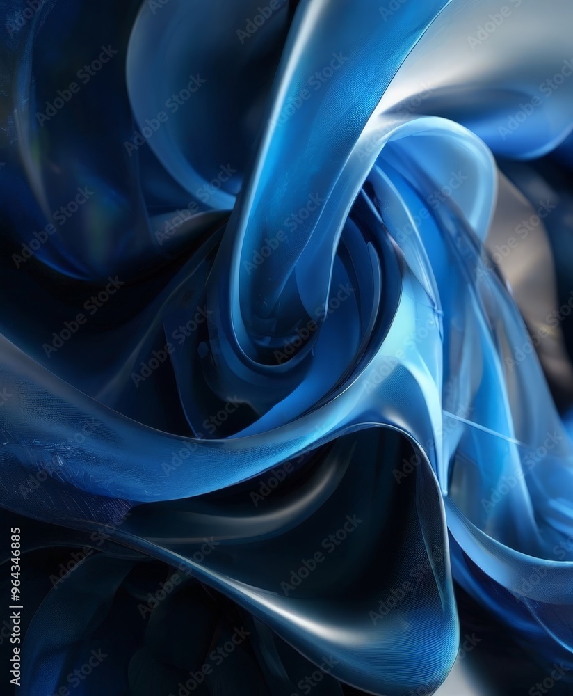 Poster close-up view of a swirling, abstract pattern of blue and white hues, creating a sense of movement a