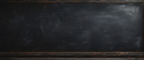 A blackboard with a wooden frame, featuring a dark, textured surface with visible scratches and marks.