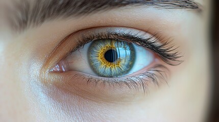 Obraz premium Close-up view of a human eye showcasing intricate details and vibrant colors during bright daylight