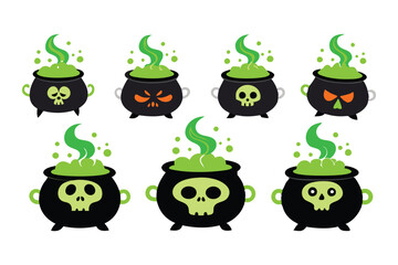 Fototapeta premium Colorful Magic Cauldrons with Bubbling Potions - Halloween Illustration Set