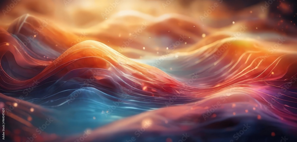 Poster a vibrant, abstract landscape with swirling, multicolored lines and shapes, creating a dynamic and v