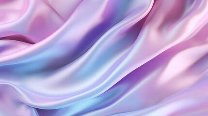 Obraz premium Iridescent satin fabric in pink and blue with flowing folds, abstract background with copy space