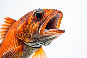 Mystic portrait of Sultan fish in studio, copy space on right side, Anger, Menacing, Headshot, Close-up View, isolated on white background