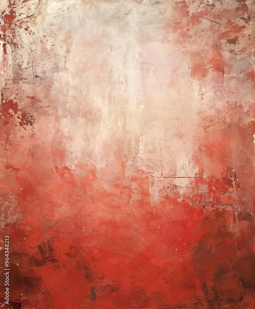 Poster abstract painting with a gradient of red and white colors, featuring a textured and layered appearan