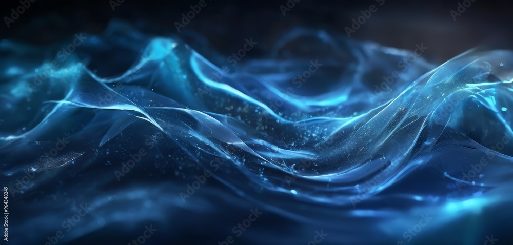 Poster a swirling, ethereal blue wave with a dark background, creating a sense of movement and depth.